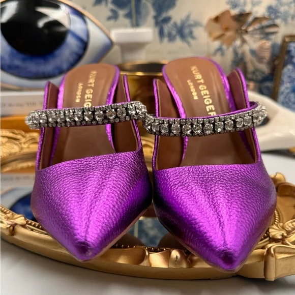 🆕 KURT GEIGER 🧿 NWOT Duke Pointed Toe Embellished Pump Mule - Size 6 - Picture 3 of 16